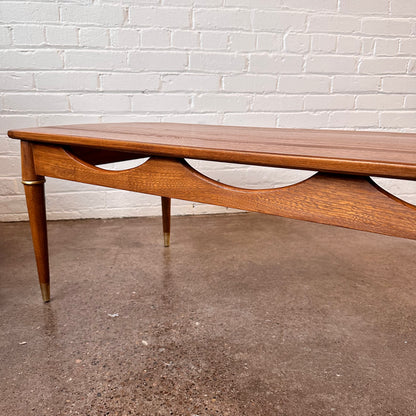 MCM ASH WOOD COFFEE TABLE WITH SCALLOPED BANDING
