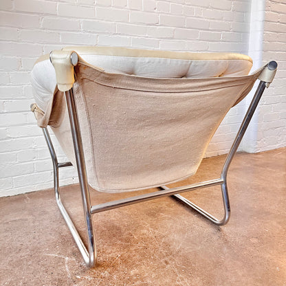 TREGA CHROME & LEATHER SLING CHAIR BY TORMOD ALNAES