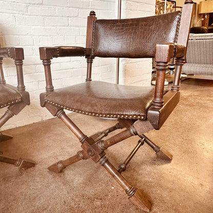 VINTAGE GLOBE FURNITURE CLUB CHAIRS WITH FAUX CROCODILE UPHOLSTERY