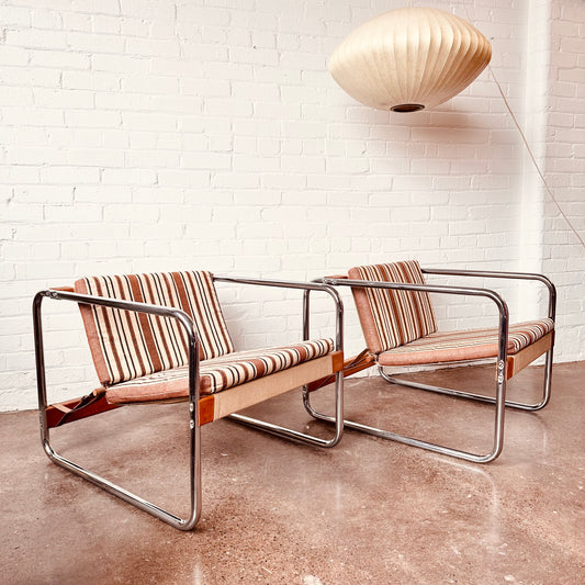 PAIR OF CHROME SLING CHAIRS BY MICHEL DALLAIRE FOR KAREMA