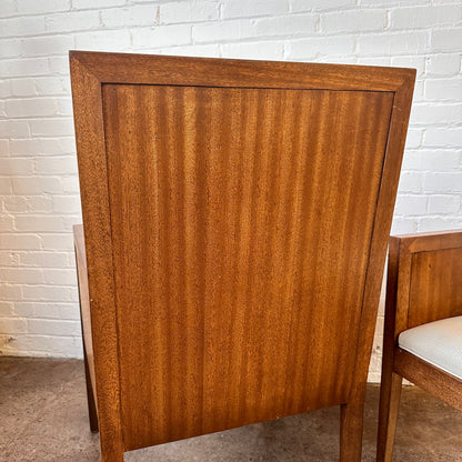 MAHOGANY CHAIRS WITH FAUX OSTRICH SKIN - PAIR
