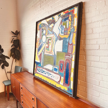 SIGNED ABSTRACT PAINTING "CROSSTOWN TRAFFIC", LARGE ORIGINAL MODERNIST