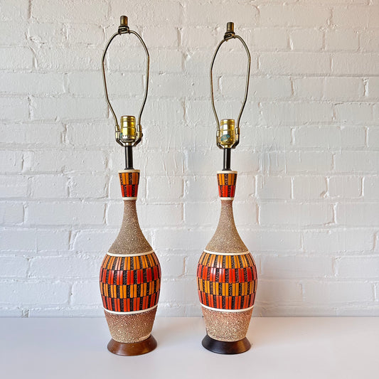 QUARTITE CREATIVE CERAMIC ORANGE TABLE LAMPS - PAIR