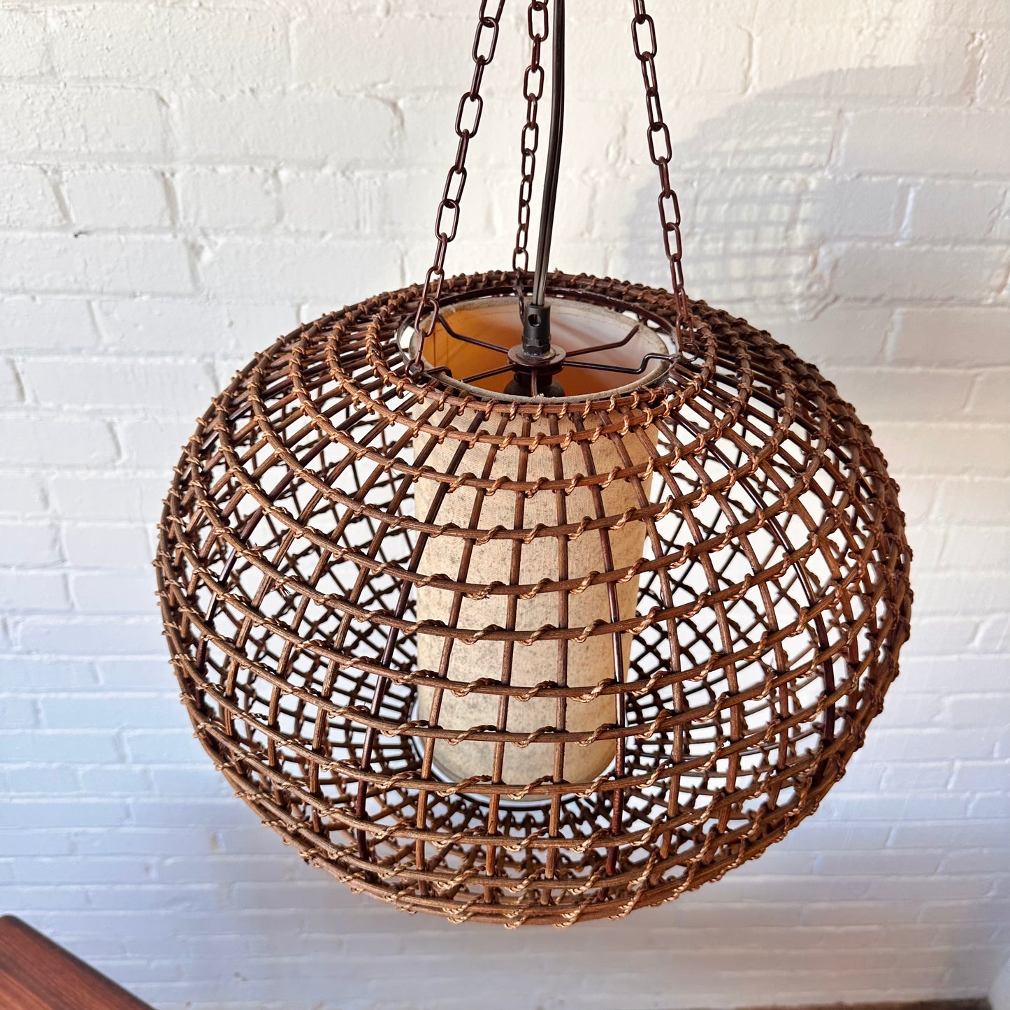 MCM RATTAN PLUG-IN HANGING LIGHT