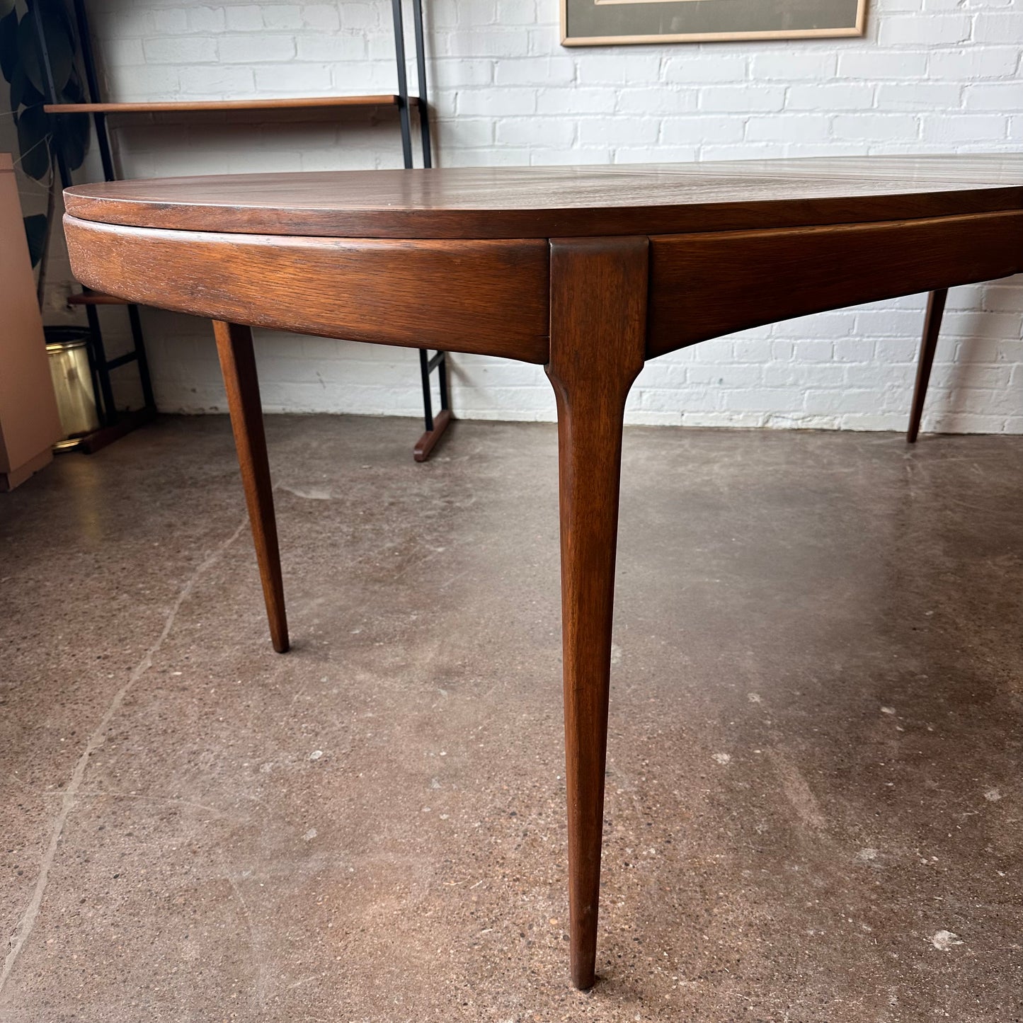 MID-CENTURY WALNUT OVAL LANE DINING TABLE + TWO LEAVES - RESTORED