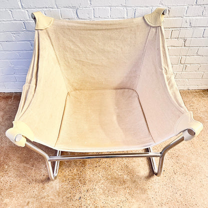 TREGA CHROME & LEATHER SLING CHAIR BY TORMOD ALNAES