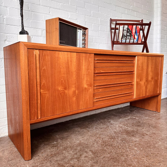 DANISH TEAK CREDENZA WITH WATERFALL DESIGN