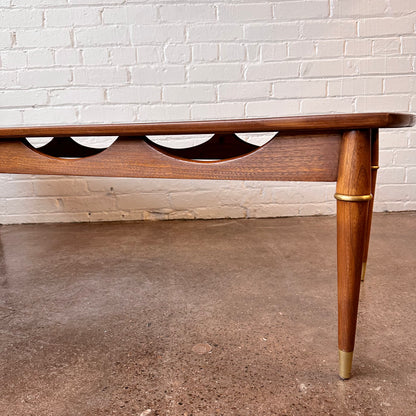 MCM ASH WOOD COFFEE TABLE WITH SCALLOPED BANDING
