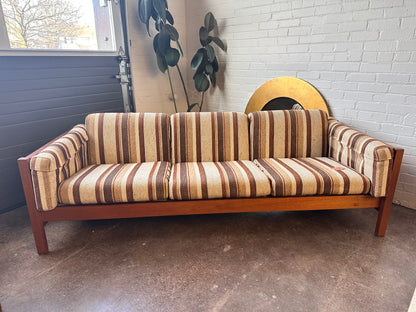 THREE-SEAT DANISH SOFA WITH TEAK FRAME & STRIPES