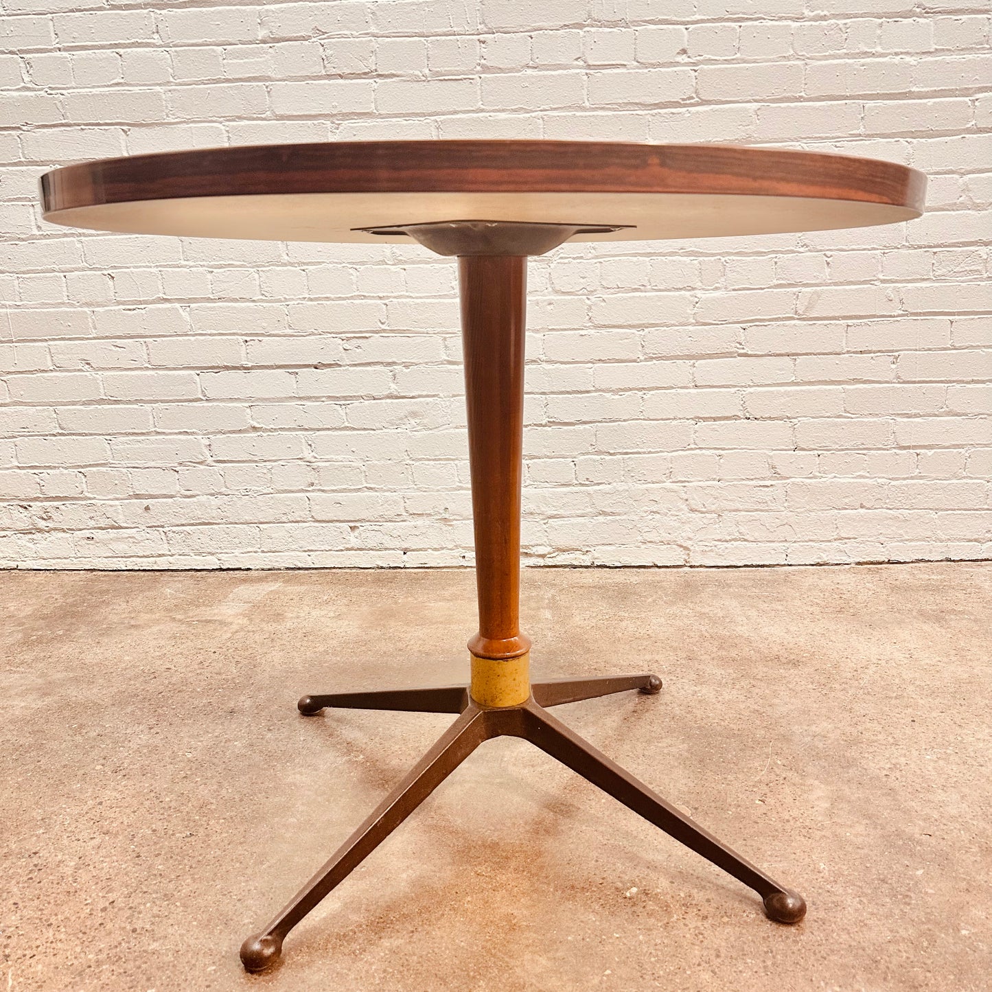 ROUND ROSEWOOD LAMINATE 36” CAFE TABLE W/ STEEL LEGS