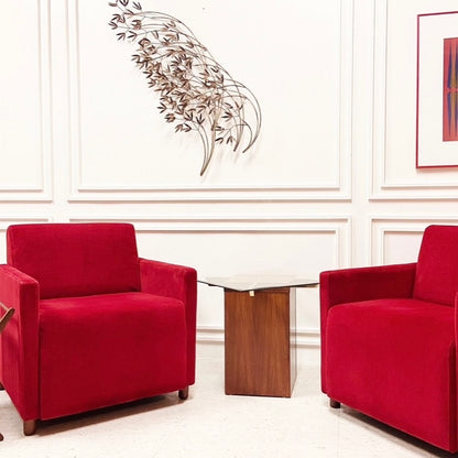 RUBY RED UPHOLSTERED STEELCASE ARM CHAIRS - PAIR