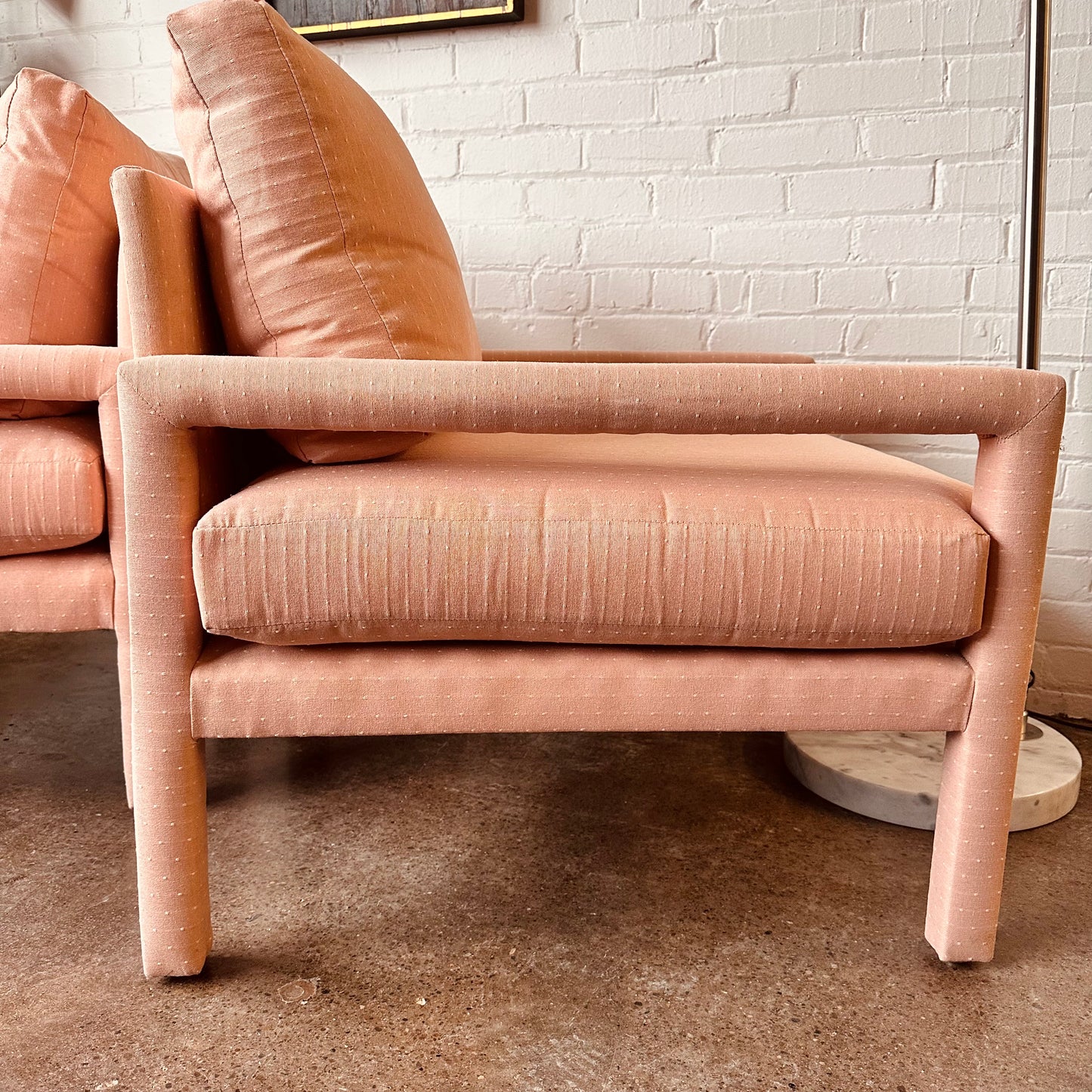 PINK UPHOLSTERED LANE PARSONS CHAIRS - A PAIR