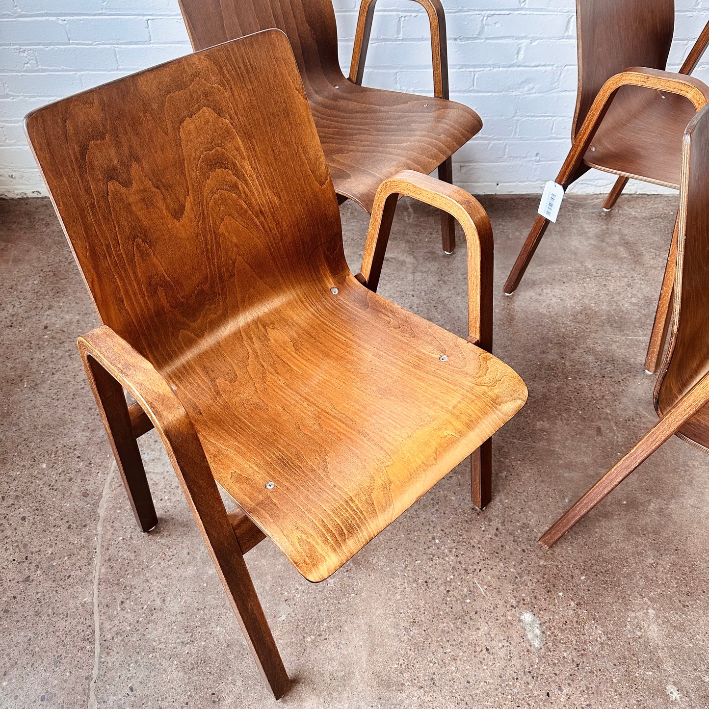 SET OF 4 BENTWOOD STACKING ARM CHAIRS - MADE IN HOLLAND