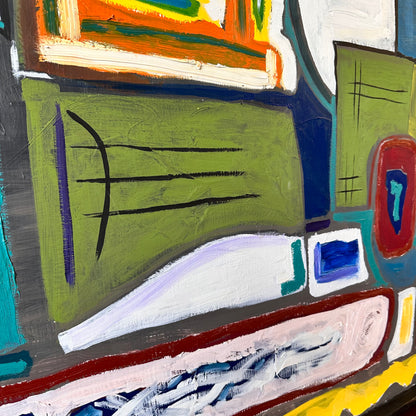 SIGNED ABSTRACT PAINTING "CROSSTOWN TRAFFIC", LARGE ORIGINAL MODERNIST