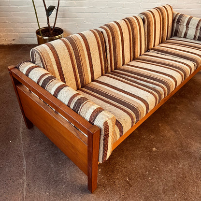 THREE-SEAT DANISH SOFA WITH TEAK FRAME & STRIPES