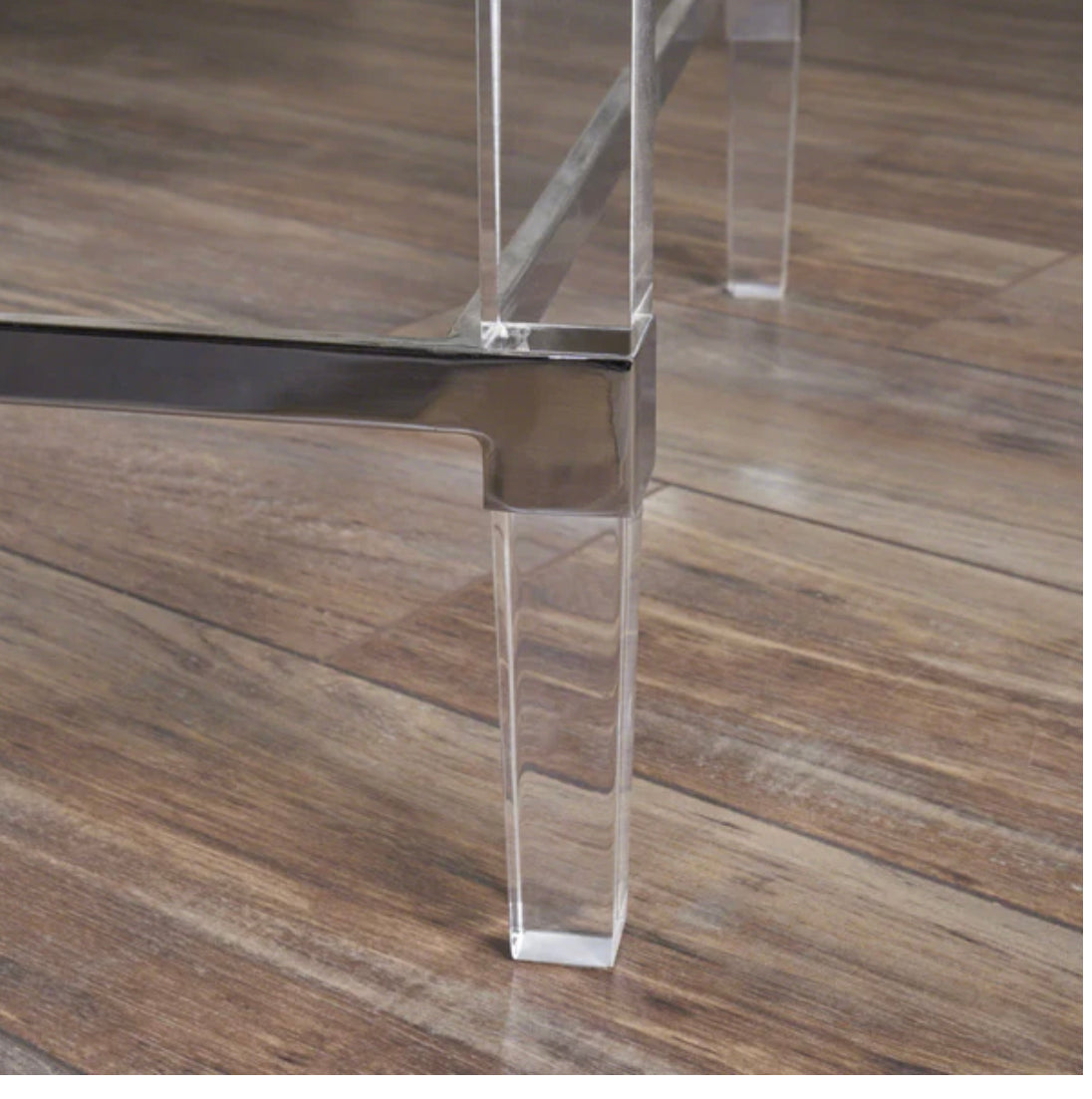 COFFEE TABLE WITH LUCITE & CHROME, GLASS TOP