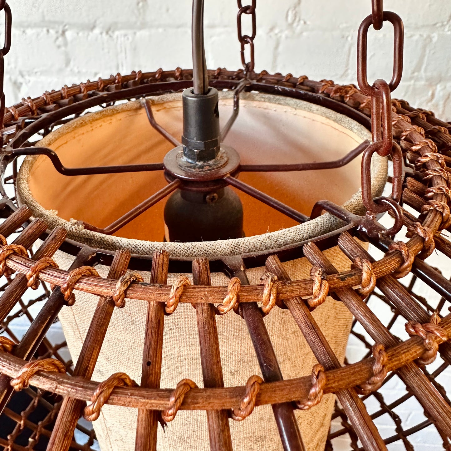 MCM RATTAN PLUG-IN HANGING LIGHT