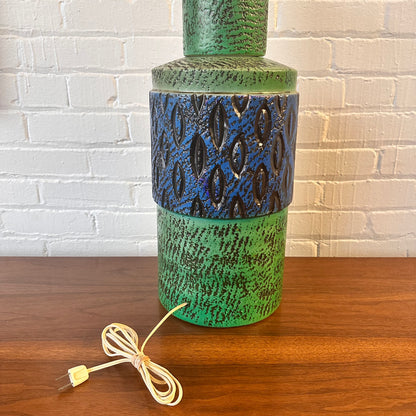 TALL CERAMIC TABLE LAMP IN MID-CENTURY BLUE & GREEN