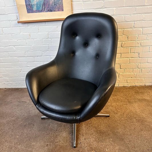 MCM SWEDISH OVERMAN BLACK VINYL SWIVEL CHAIR