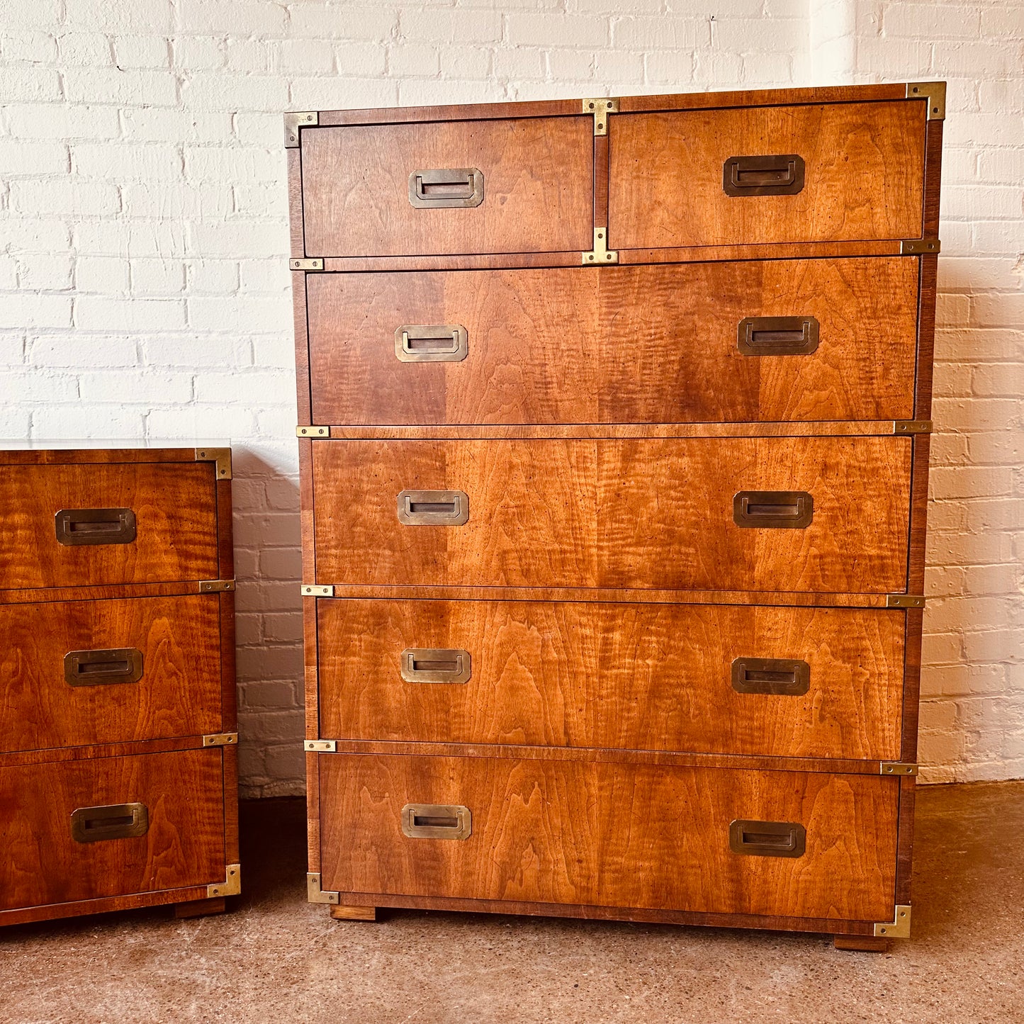 HENREDON CAMPAIGN STYLE TALL CHEST OF DRAWERS