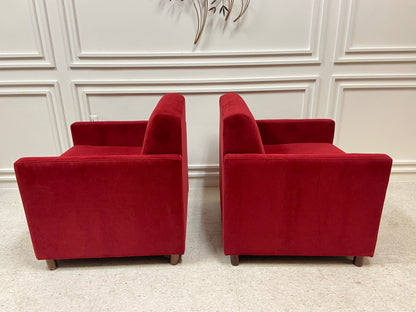 RUBY RED UPHOLSTERED STEELCASE ARM CHAIRS - PAIR