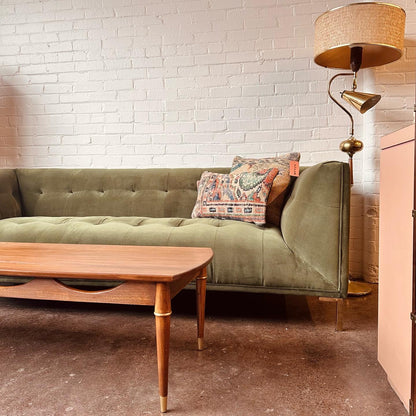 MCM ASH WOOD COFFEE TABLE WITH SCALLOPED BANDING