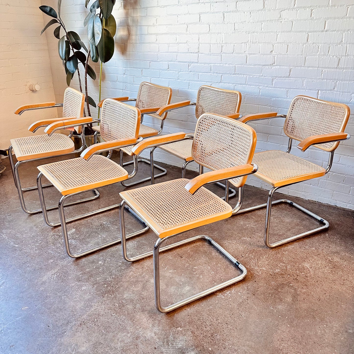 MARCEL BREUER CESCA CANED ARM CHAIRS - SET OF 6 MADE IN ITALY