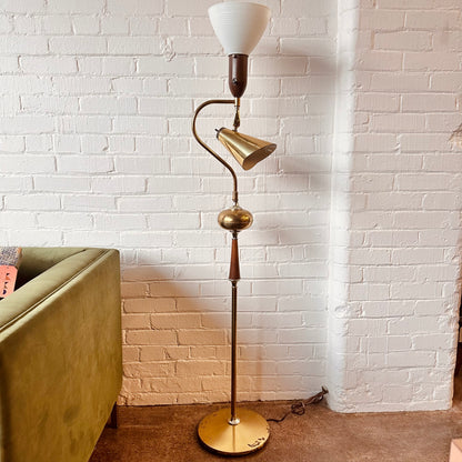 1950S MCM ATOMIC BRASS FLOOR LAMP IN THURSTON STYLE WITH SHADE