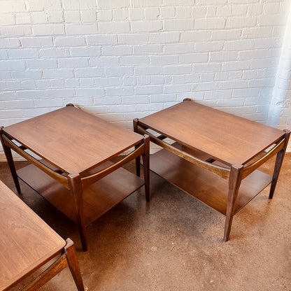 MCM WALNUT TWO-TIER END TABLES - PAIR
