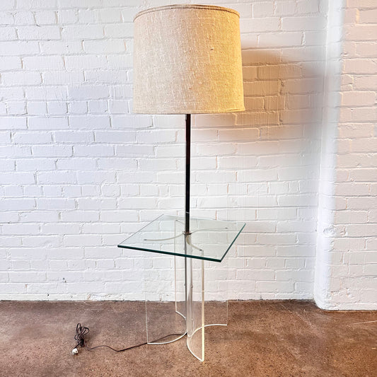 FLOOR LAMP WITH SHADE, LUCITE & GLASS DESIGN