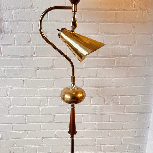 1950S MCM ATOMIC BRASS FLOOR LAMP IN THURSTON STYLE WITH SHADE