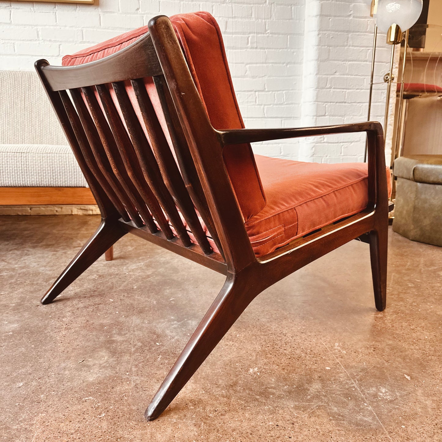 LAWRENCE PEABODY WALNUT ARM CHAIR FOR SELIG, MODEL 596