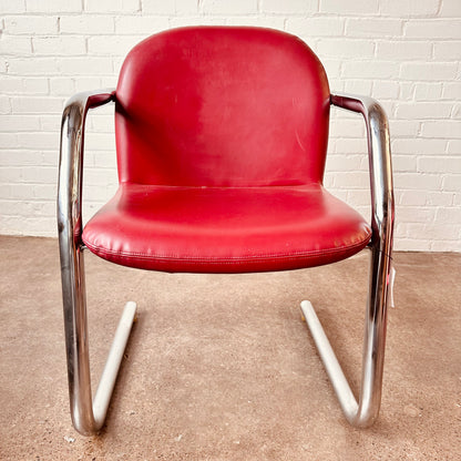 TUBULAR CHROME RED VINYL ACCENT CHAIR