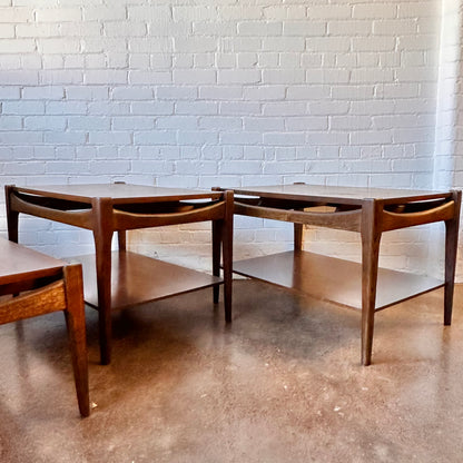 MCM WALNUT TWO-TIER END TABLES - PAIR