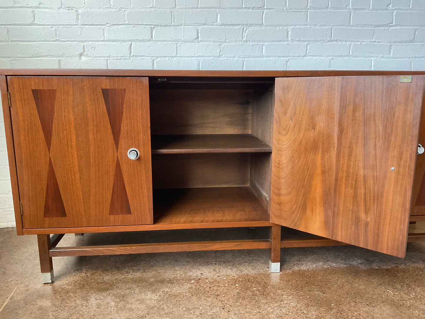 RESTORED PAUL BROWNING WALNUT & ROSEWOOD CREDENZA