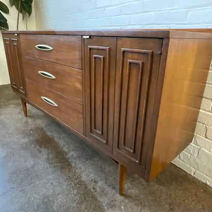 BROYHILL SCULPTRA WALNUT THREE DRAWER CREDENZA