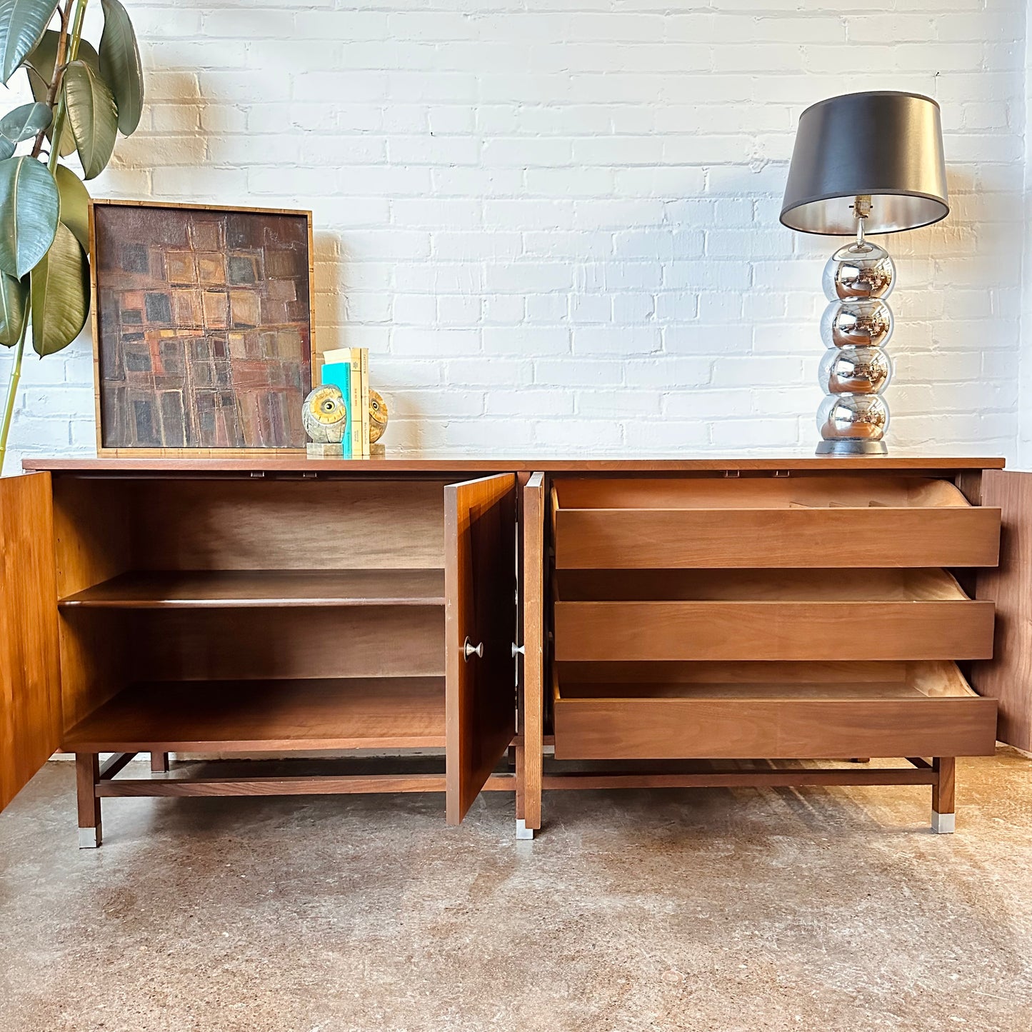 RESTORED PAUL BROWNING WALNUT & ROSEWOOD CREDENZA