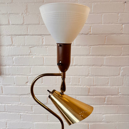 1950S MCM ATOMIC BRASS FLOOR LAMP IN THURSTON STYLE WITH SHADE