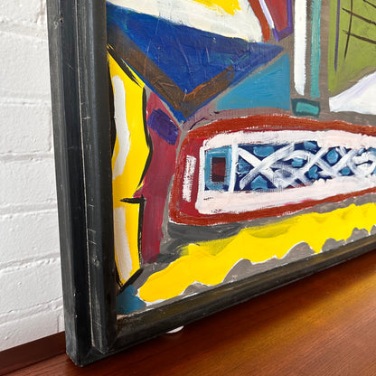 SIGNED ABSTRACT PAINTING "CROSSTOWN TRAFFIC", LARGE ORIGINAL MODERNIST