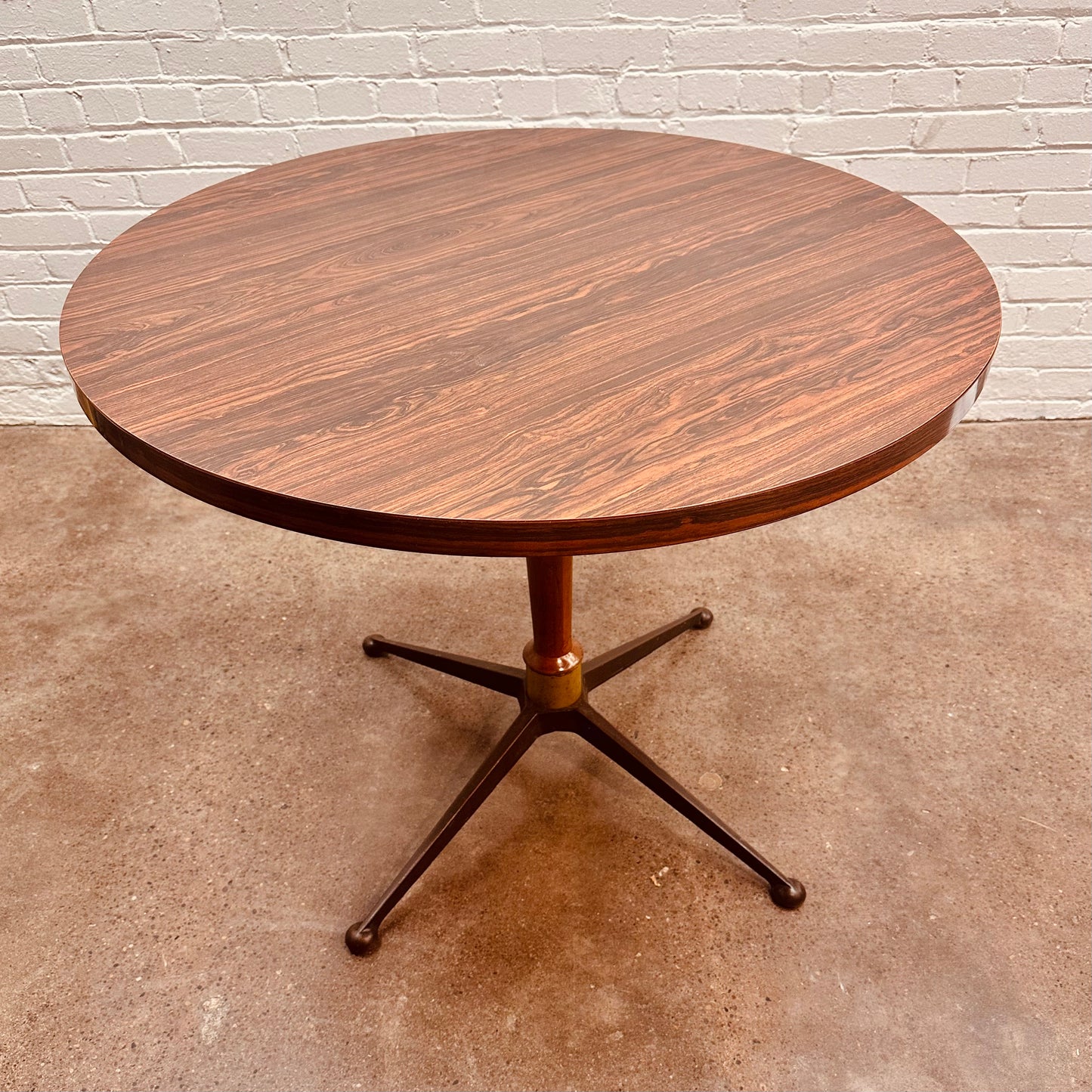 ROUND ROSEWOOD LAMINATE 36” CAFE TABLE W/ STEEL LEGS