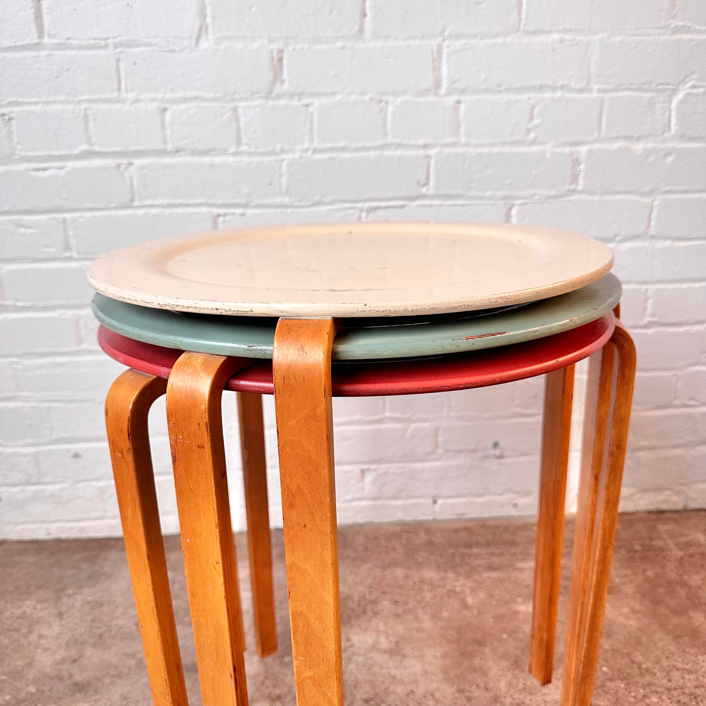 SET OF 3 ROUND STACKING TABLES BODAFORS, SWEDEN C. 1950S