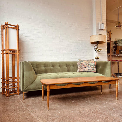 MCM ASH WOOD COFFEE TABLE WITH SCALLOPED BANDING
