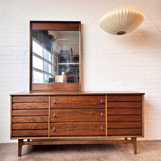 RESTORED MCM WALNUT DRESSER WITH MIRROR BY STANLEY