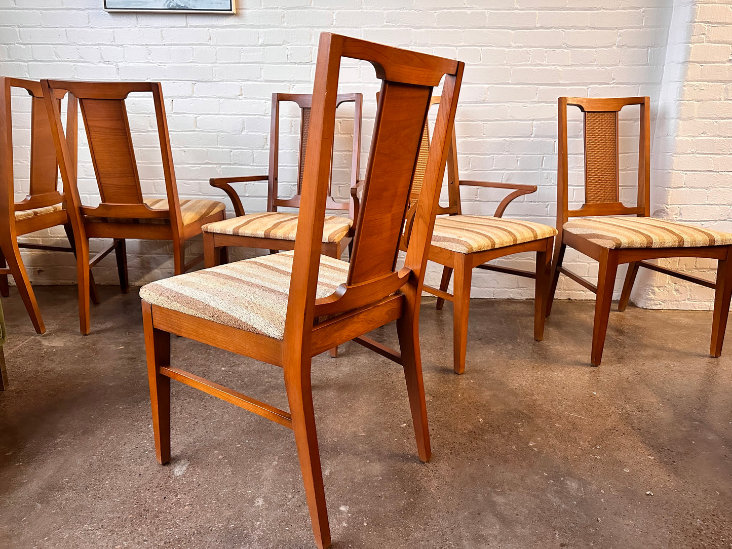 SET OF 6 MCM CANED WALNUT DINING CHAIRS