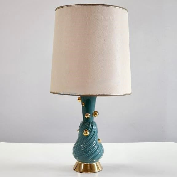 C. MILLER 1955 TURQUOISE GILT ATOMIC TABLE LAMP