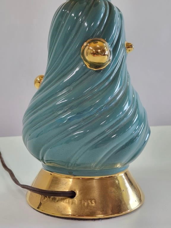 C. MILLER 1955 TURQUOISE GILT ATOMIC TABLE LAMP