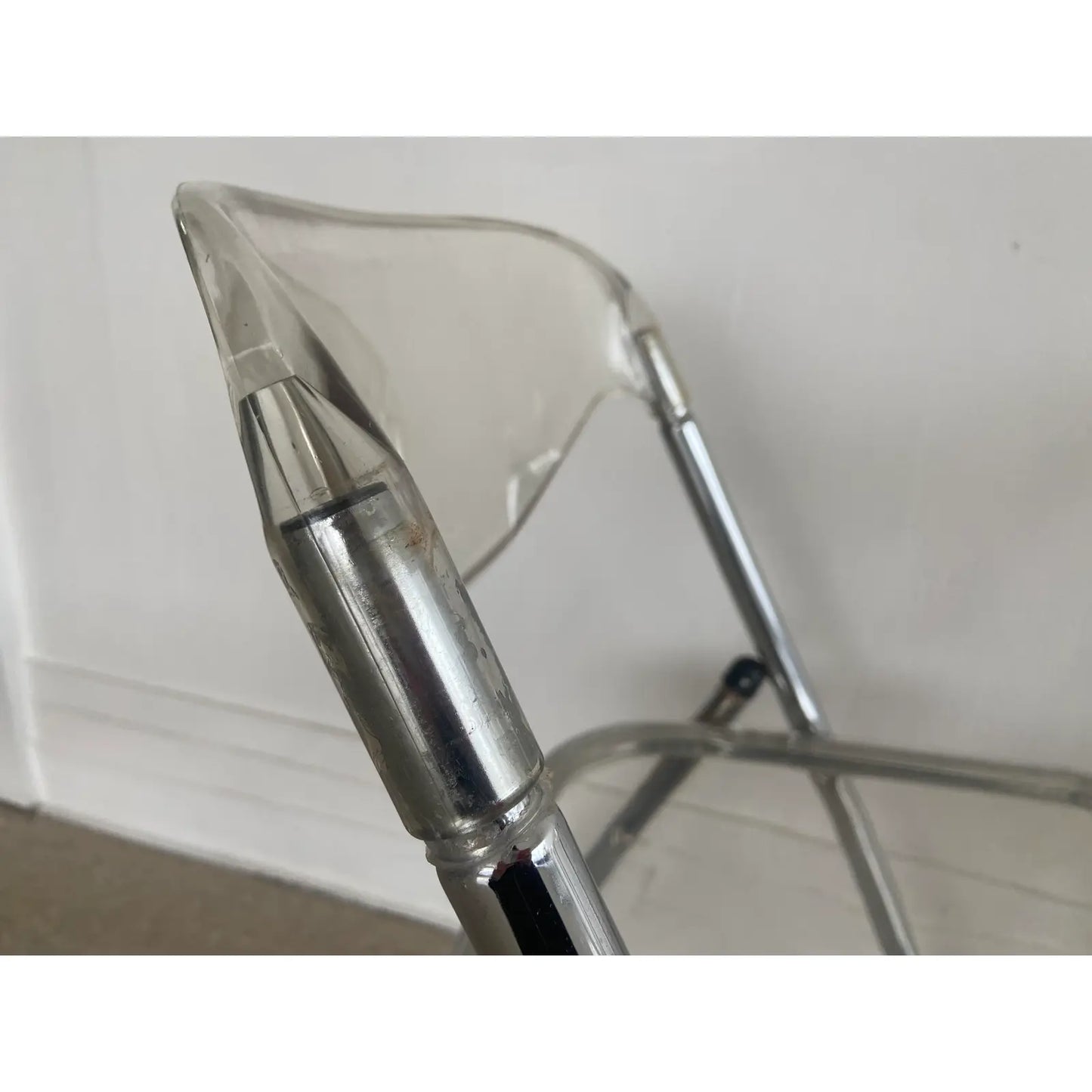 SET OF 4 ITALIAN LUCITE & CHROME FOLDING CHAIRS