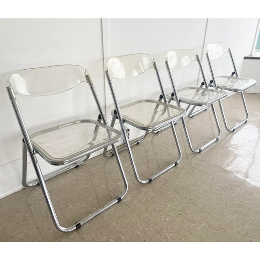 Italian Mid-Century Lucite and Chrome Folding Chairs - Set of 4