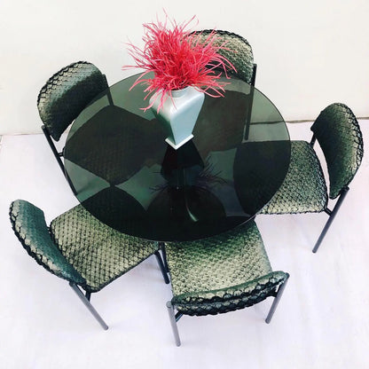 SET OF 5 METALLIC GREEN SCALLOPED POST-MODERN CHAIRS