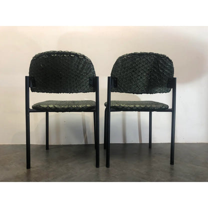 SET OF 5 METALLIC GREEN SCALLOPED POST-MODERN CHAIRS